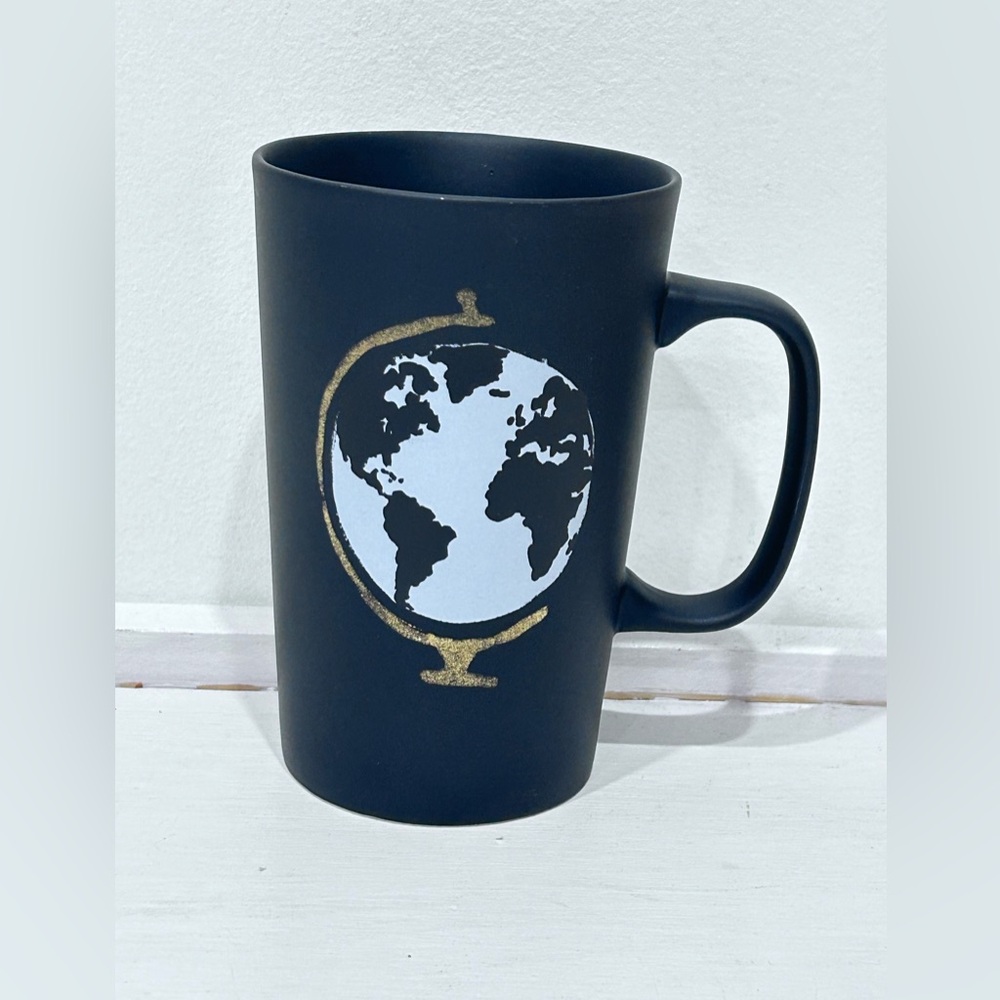 Starbucks 2015 Black Matte World Globe Gold Dot Collection Coffee Mug 16 oz‎